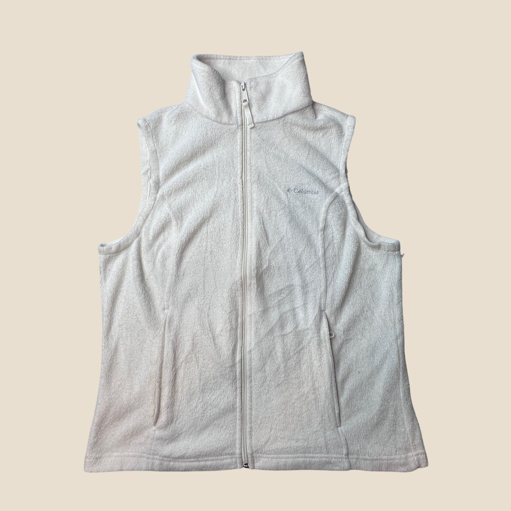 Columbia Vest Womens M WL1023 Full Zip Fleece Cream White Sleeveless Jacket